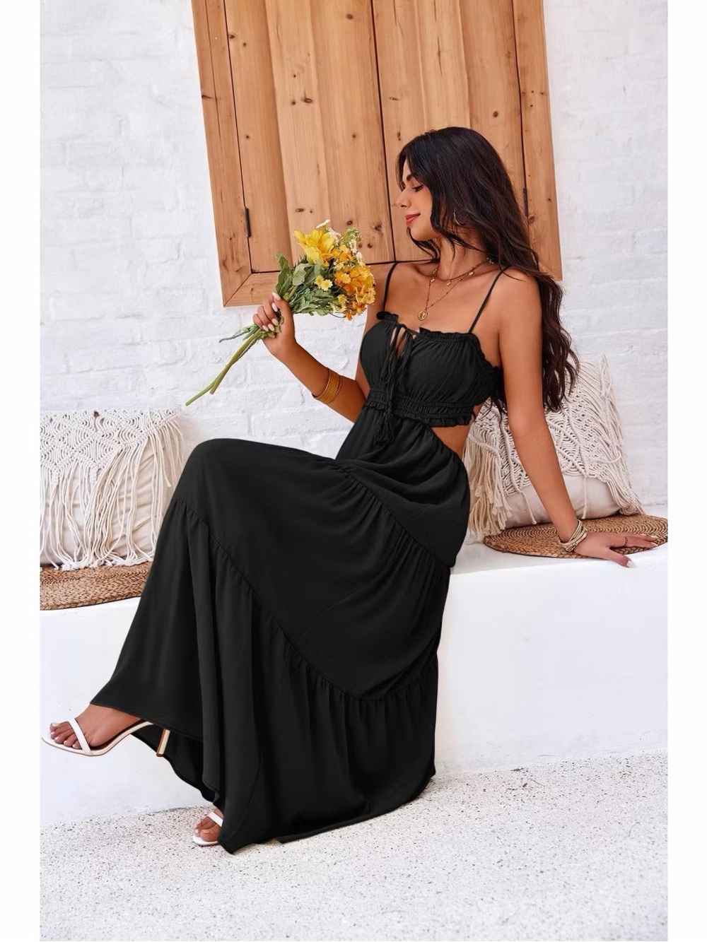 Black Spaghetti Strap Cutout Maxi Dress - NWOT- Size S